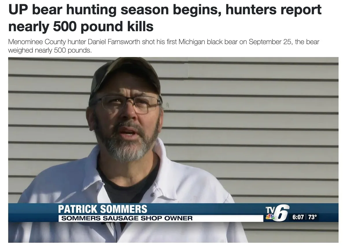 TV6 news feature with Patrick Sommers on U.P. bear hunting season